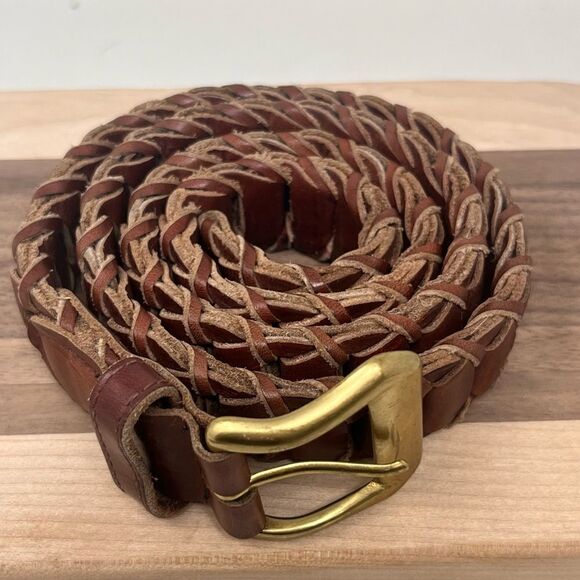 Vintage County Seat Braided Leather Solid Brass Buckle Belt Medium - Picture 2 of 11